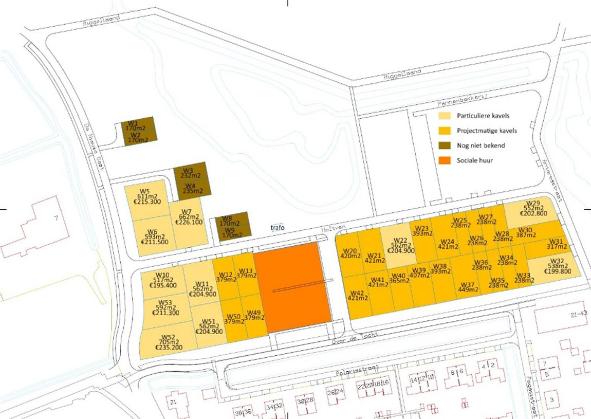 Kaartje van fase 2DA-Noord in De Oostergast in Zuidhorn met de 50 kavels           